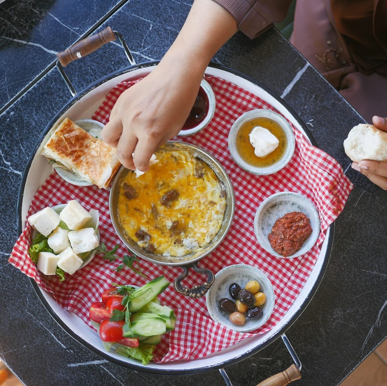 top view of turkish breakfast on table