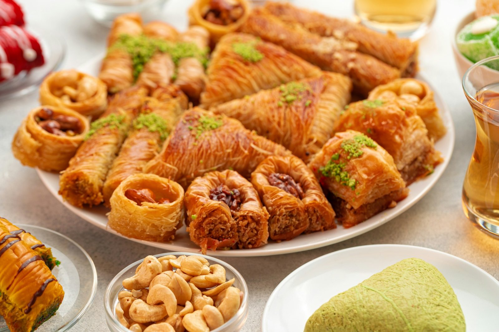 Turkish baklava dessert with honey, close up